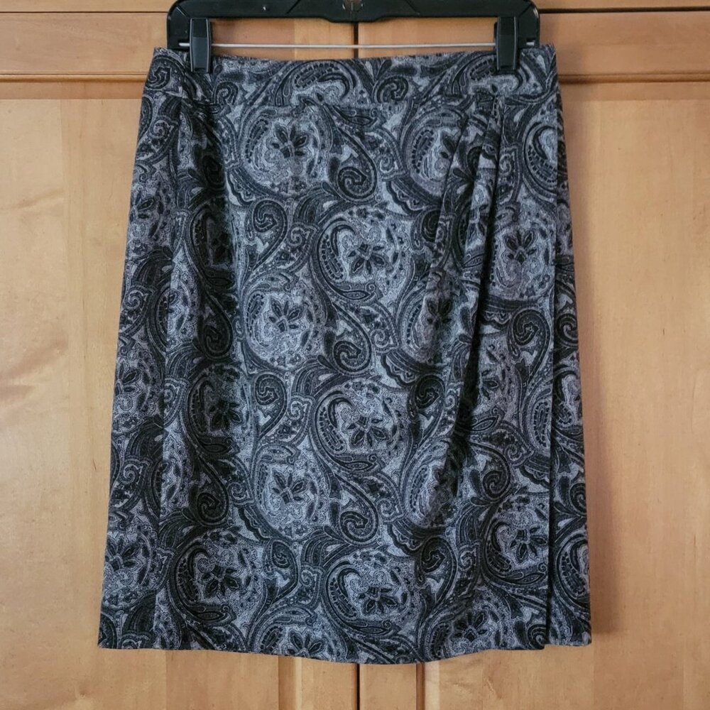 Talbots Wool Blend Black/Grey Paisley Wrap Skirt - 6
